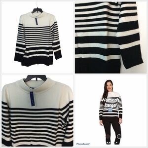 Ladies Apt. 9 Large 12 - 14 Crewneck Sweater Striped Black White Long Sleeve NWT